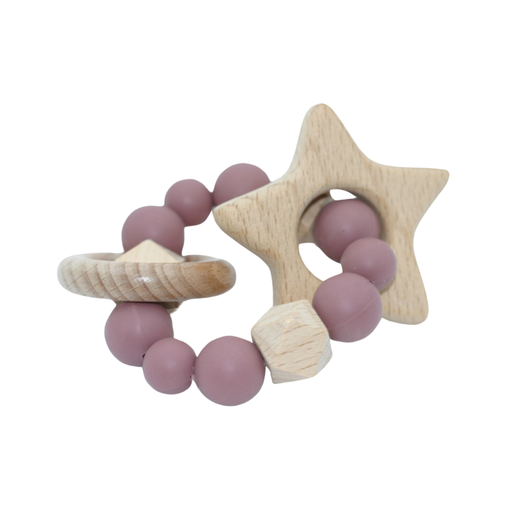 Star Over Bethlehem Teether Ring + Pacifier Clip